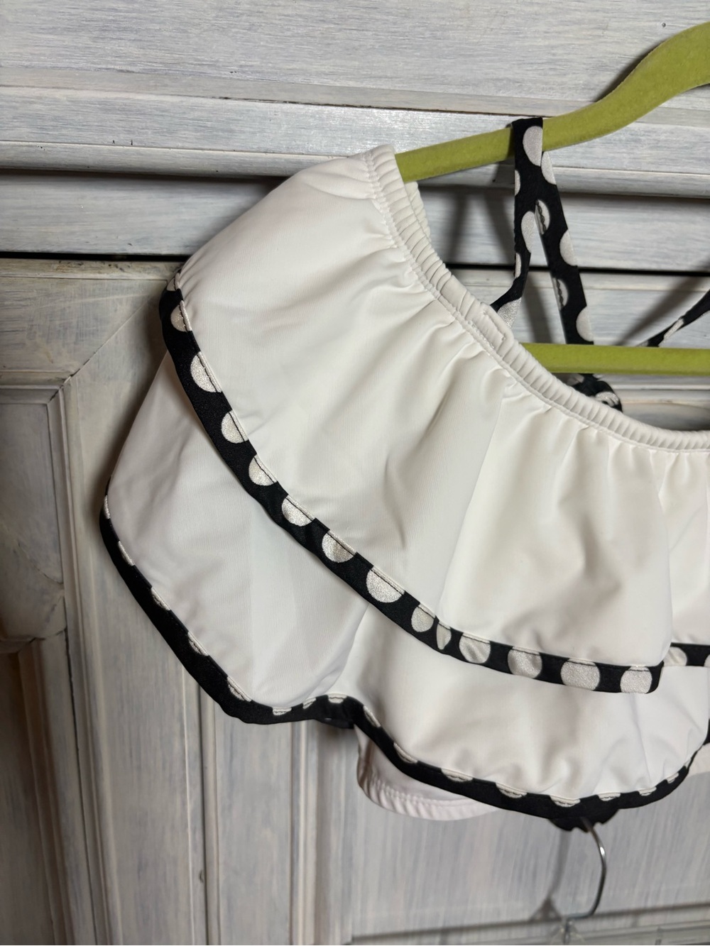 Rue 107 White Black Polka Dot Frilly Ruffles High Waist Bikini Curvy Flattering - Picture 3 of 10